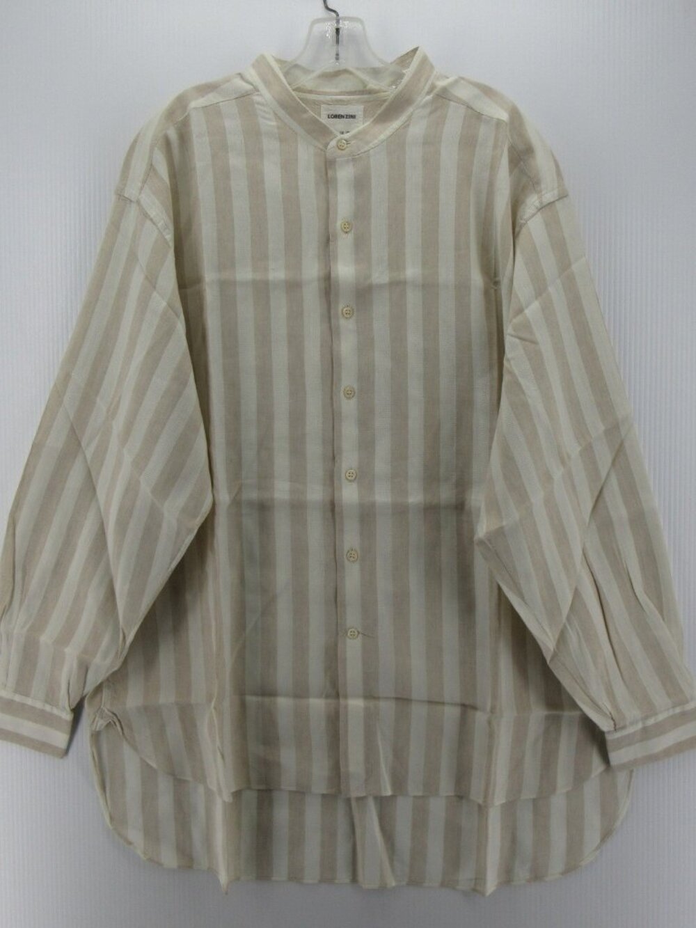 Lorenzini Shirt XXL Striped Mandarin Collar Linen Button Down Italy
